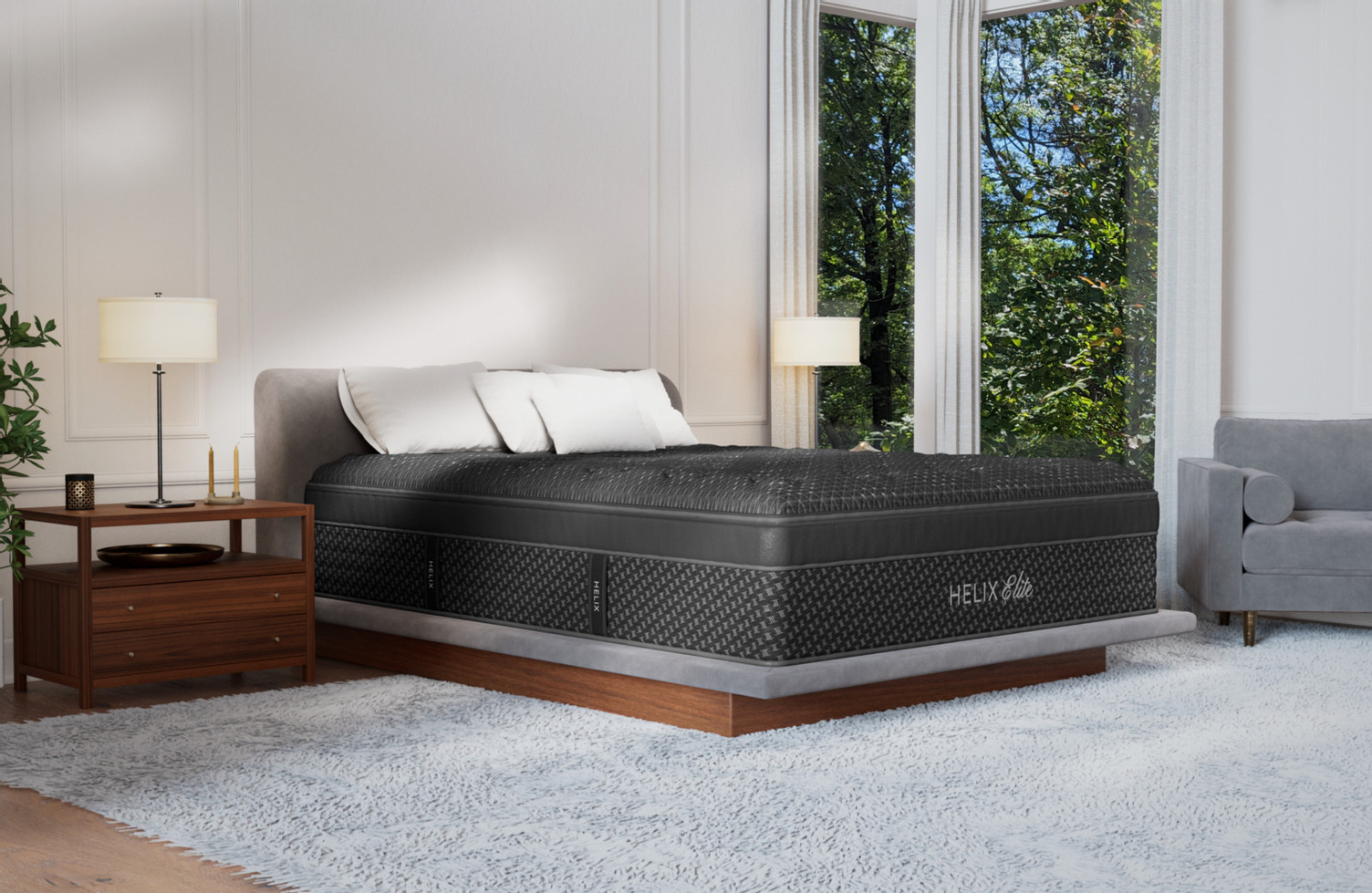 Helix Elite mattress in bedroom corner view