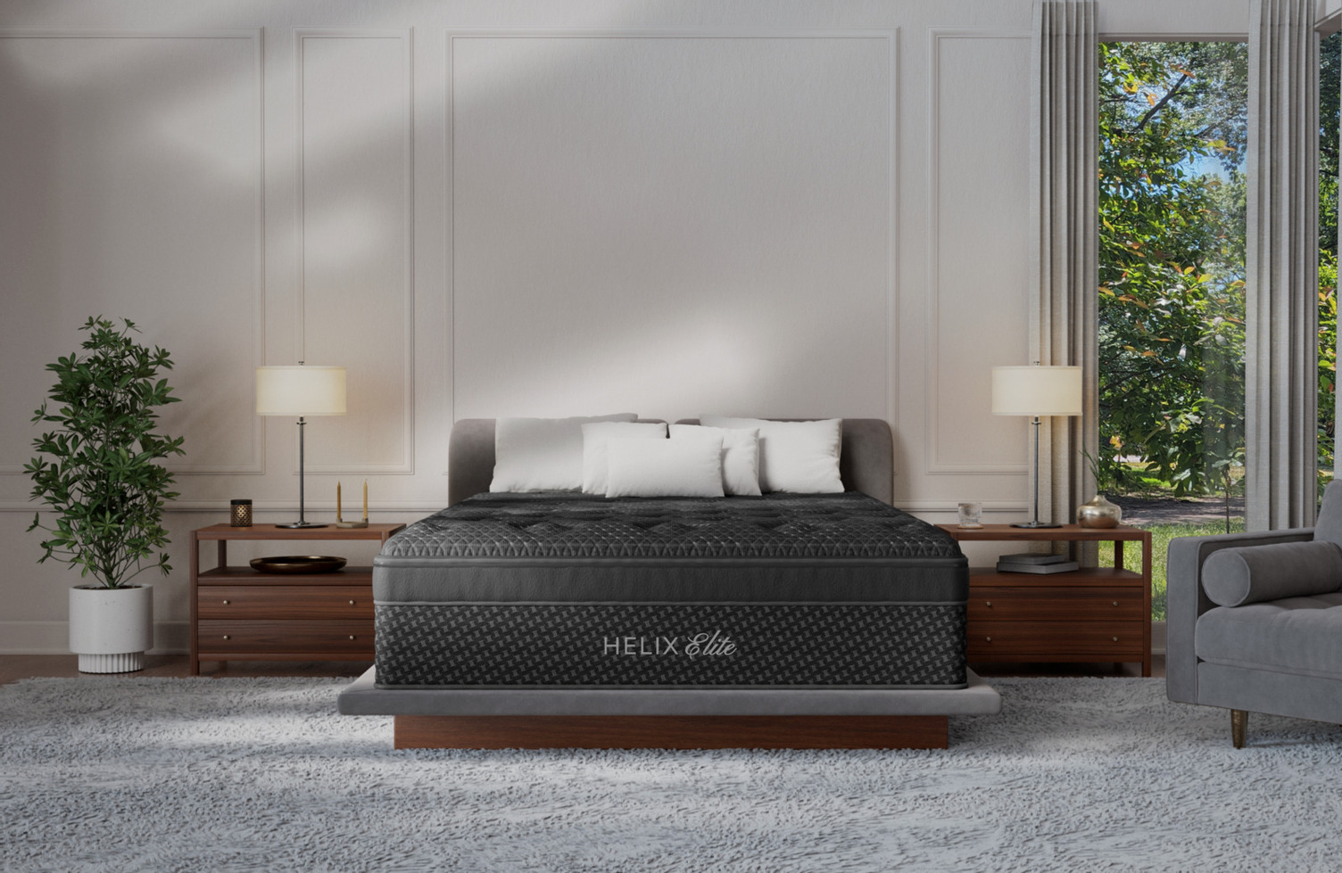 Helix Elite mattress in bedroom front view