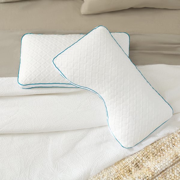 Malouf FlexFill pillow overhead stack