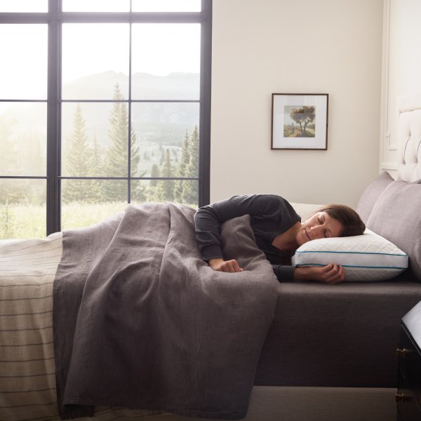 Malouf FlexFill shoulder cutout pillow side sleeper lifestyle